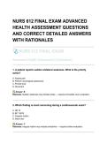 NURS 612 FINAL EXAM ADVANCED HEALTH ASSESSMENT QUESTIONS AND CORRECT DETAILED ANSWERS WITH RATIONALES&period;pdf