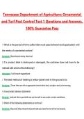 Tennessee Department of Agriculture&colon; Ornamental and Turf Pest Control TEST 1 Actual 2026 &sol; 2027 Questions with Verified Answers Grade A&plus; Guarantee