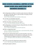 HIGH SCHOOL BASEBALL UMPIRE ACTUAL EXAM PAPER 2026 QUESTIONS WITH ANSWERS GRADED A&plus;