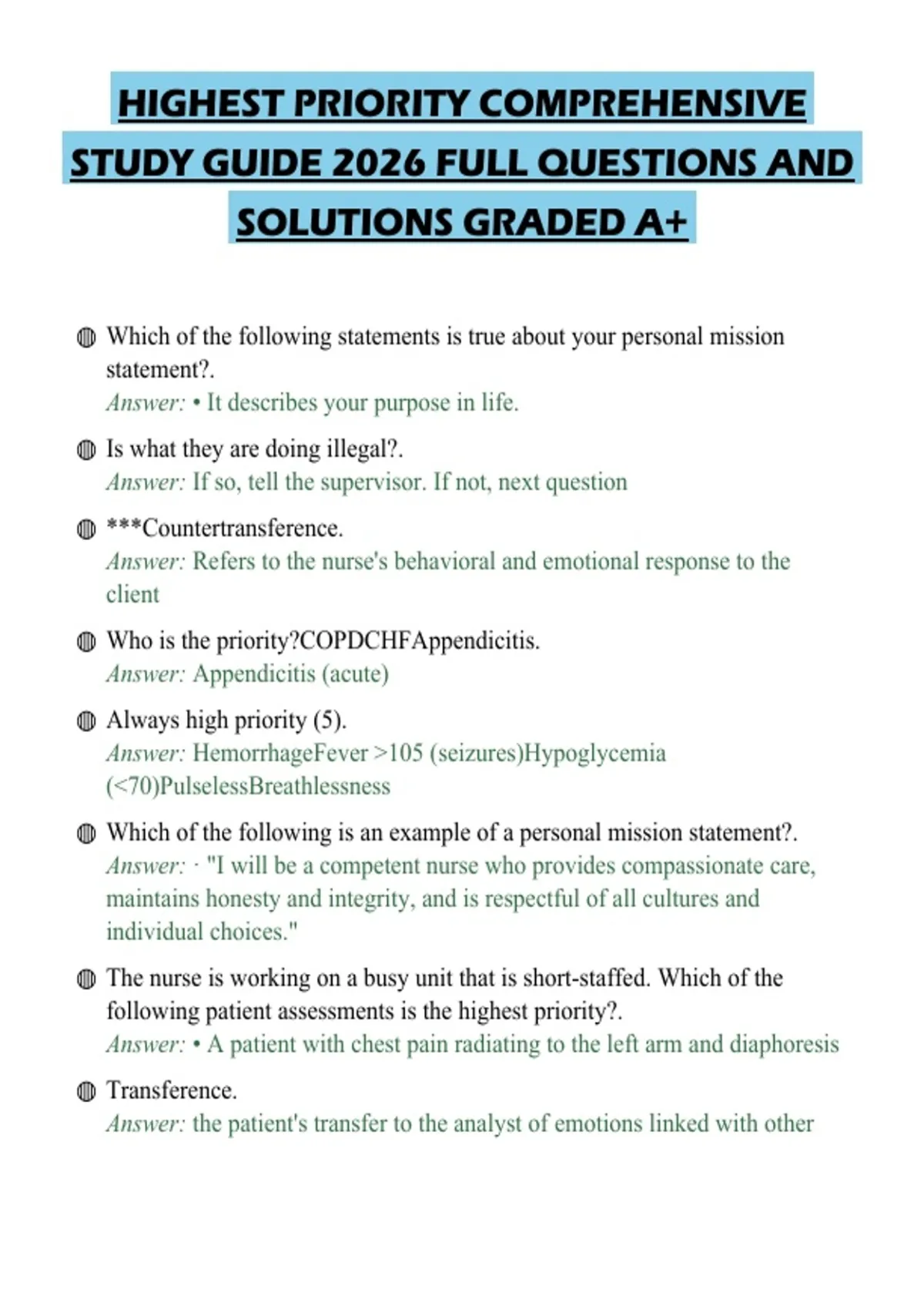 HIGHEST PRIORITY COMPREHENSIVE STUDY GUIDE 2026 FULL QUESTIONS AND ...