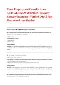 Texas Property and Casualty Exam ACTUAL EXAM 2026&sol;2027 &vert; Property Casualty Insurance &vert; Verified Q&A &vert; Pass Guaranteed - A&plus; Graded