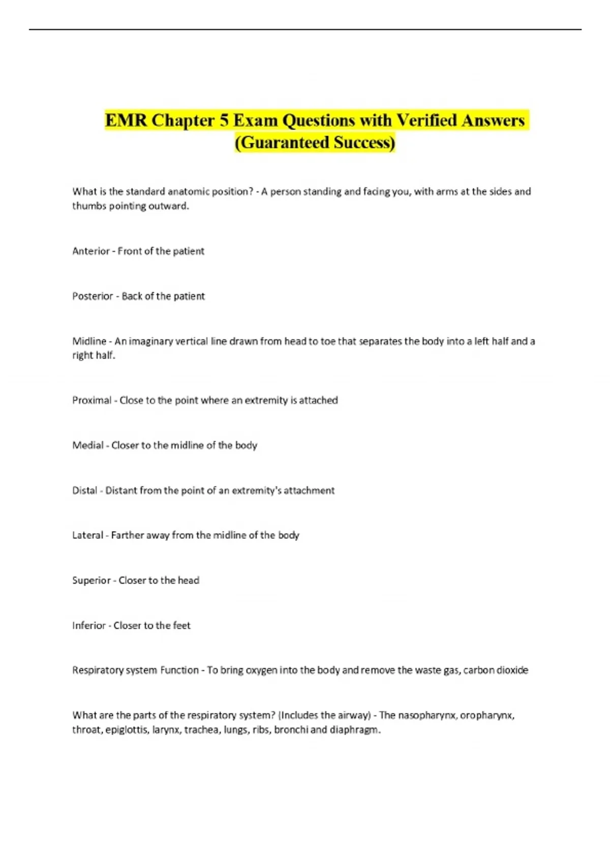EMR Chapter 5 Exam Questions with Verified Answers (Guaranteed Success ...