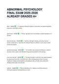 ABNORMAL PSYCHOLOGY  FINAL EXAM 2025-2026  ALREADY GRADED A&plus; 