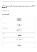 ACT Practice Math Problems Questions and Answers 100&percnt; SOLVED