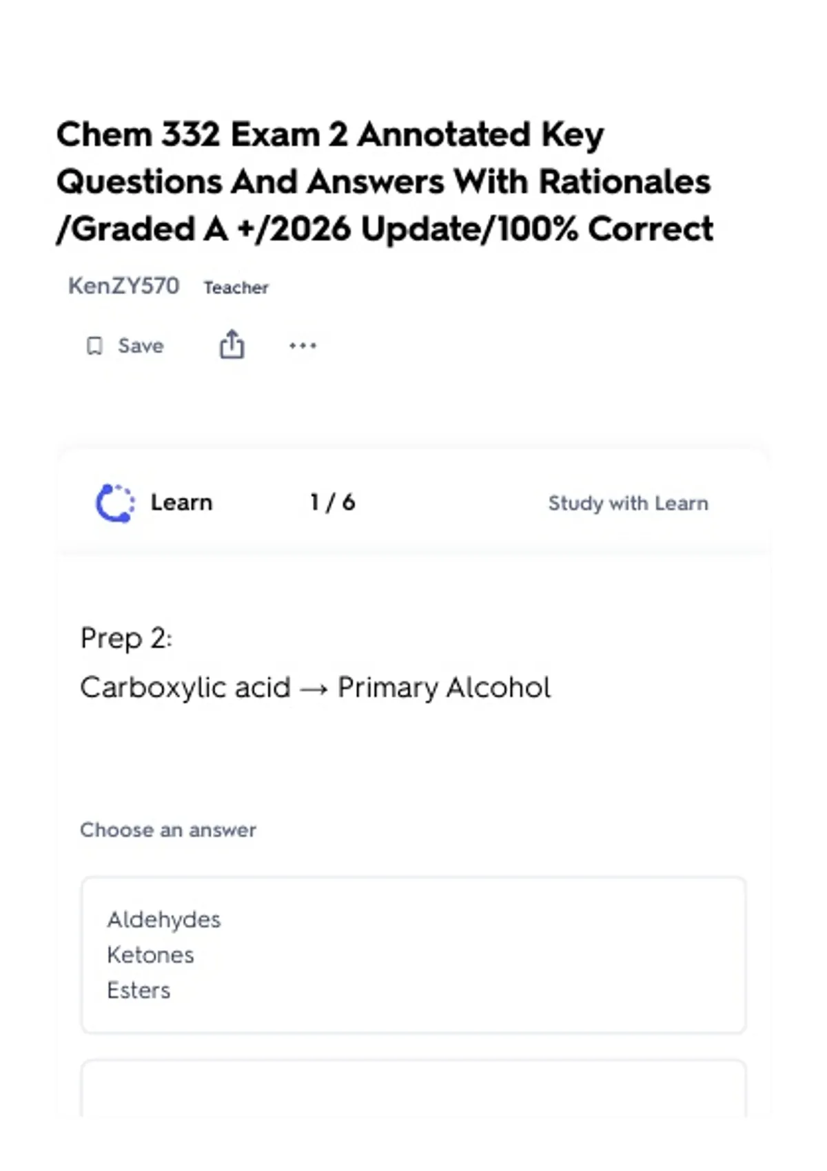 Chem 332 Exam 2 Annotated Key Questions And Answers With Rationales ...