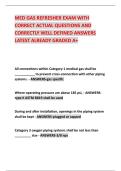 MED GAS REFRESHER EXAM WITH  CORRECT ACTUAL QUESTIONS AND  CORRECTLY WELL DEFINED ANSWERS  LATEST ALREADY GRADED A&plus; 