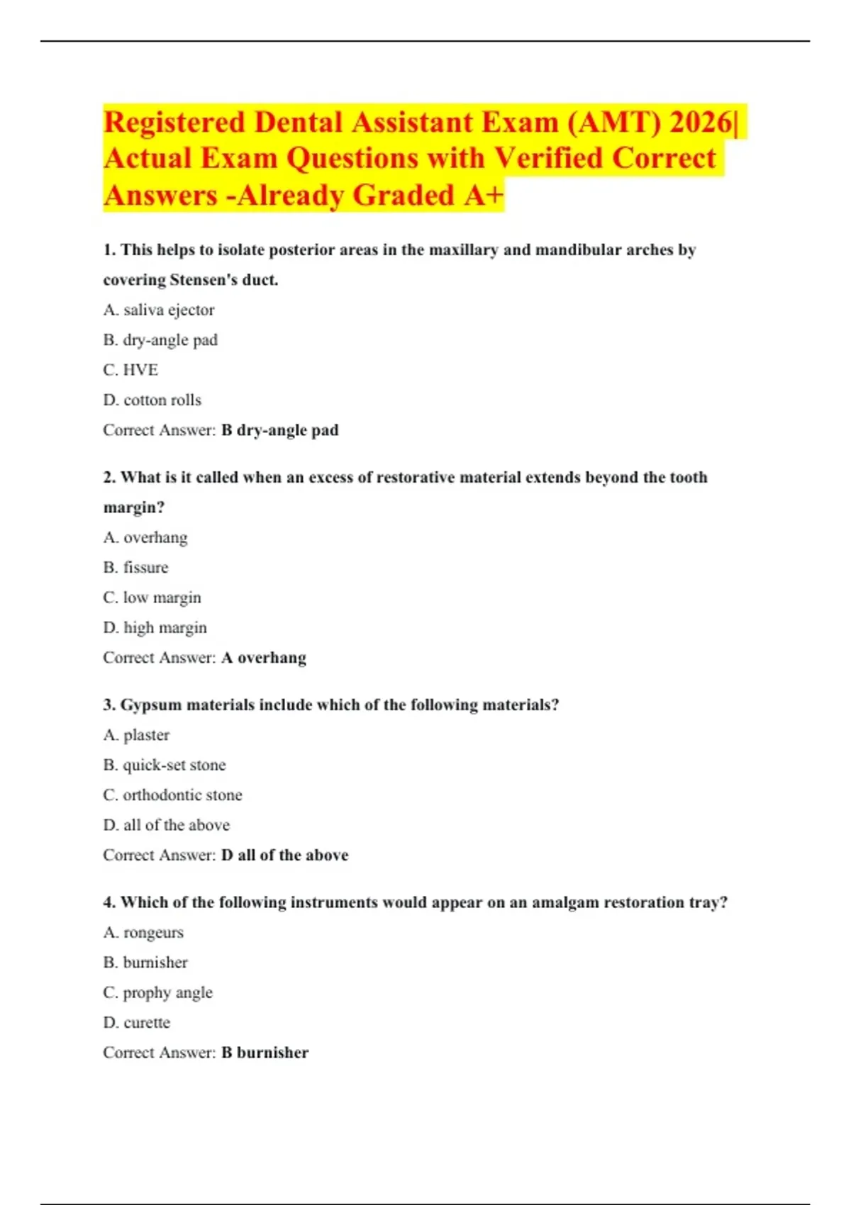 Registered Dental Assistant Exam (AMT) 2026 | Actual Exam Questions ...