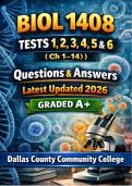 BIOL 1408 Test 1&comma;2&comma;3&comma;4&comma;5 & 6 &lpar;Ch 1-14&rpar;&vert; Questions and Answers Latest Updated 2026 &lpar;Graded A&plus;&rpar;-Dallas County Community College