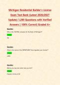 Michigan Residential Builder's License Exam Test Bank &lpar;Latest 2026&sol;2027 Update&rpar; 1&comma;200 Questions with Verified Answers &vert; 100&percnt; Correct&vert; Graded A&plus;