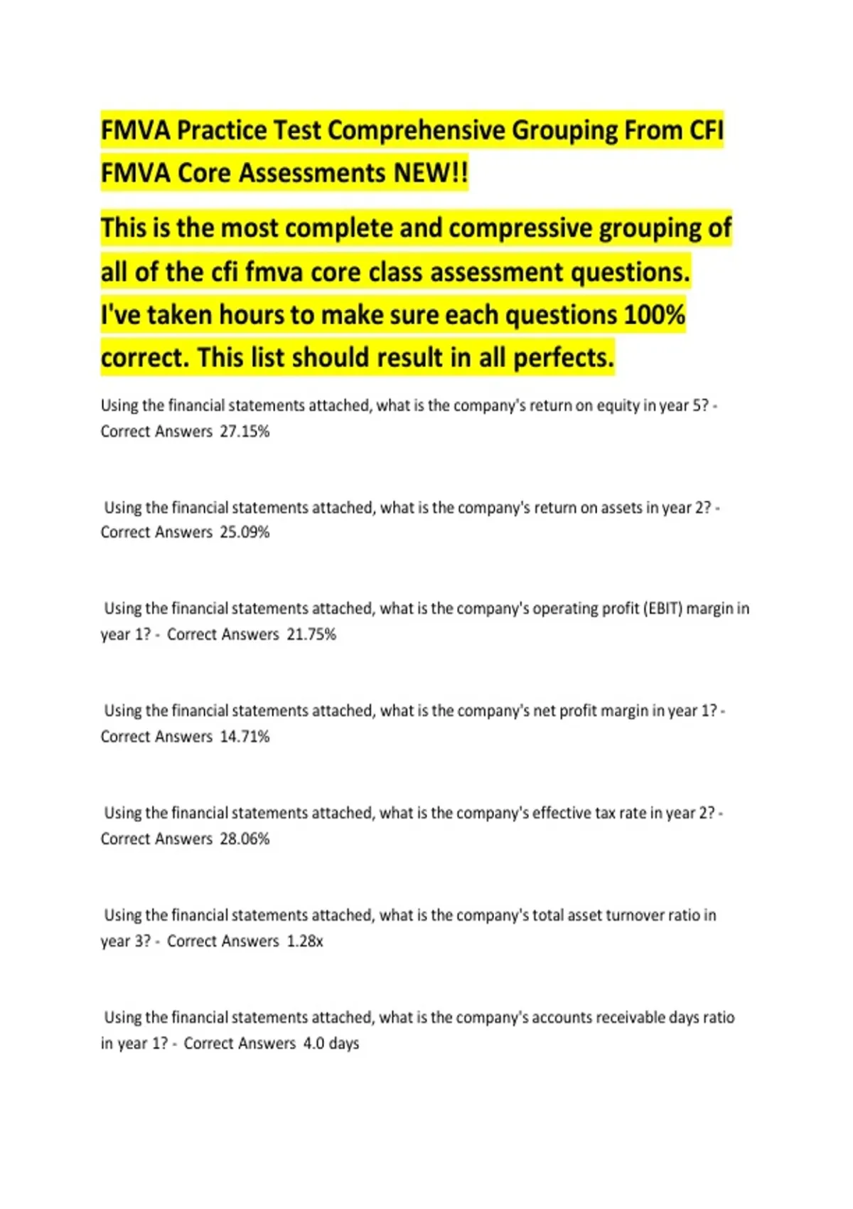 FMVA Practice Test Comprehensive Grouping From CFI FMVA Core ...