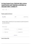NY Real Estate Exam &lpar;TESTING REAL EXAM QUESTIONS&rpar; AND VERIFIED ANSWERS &vert;A&plus; GRADED &vert;100&percnt; CORRECT&excl;&excl;