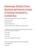 Hematology Multiple Choice Questions and Answers&comma; Exams of Nursing Guaranteed A&plus; Certified Pass