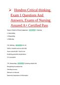 Hondros Critical thinking Exam 1 Questions And Answers&comma; Exams of Nursing Assured A&plus; Certified Pass