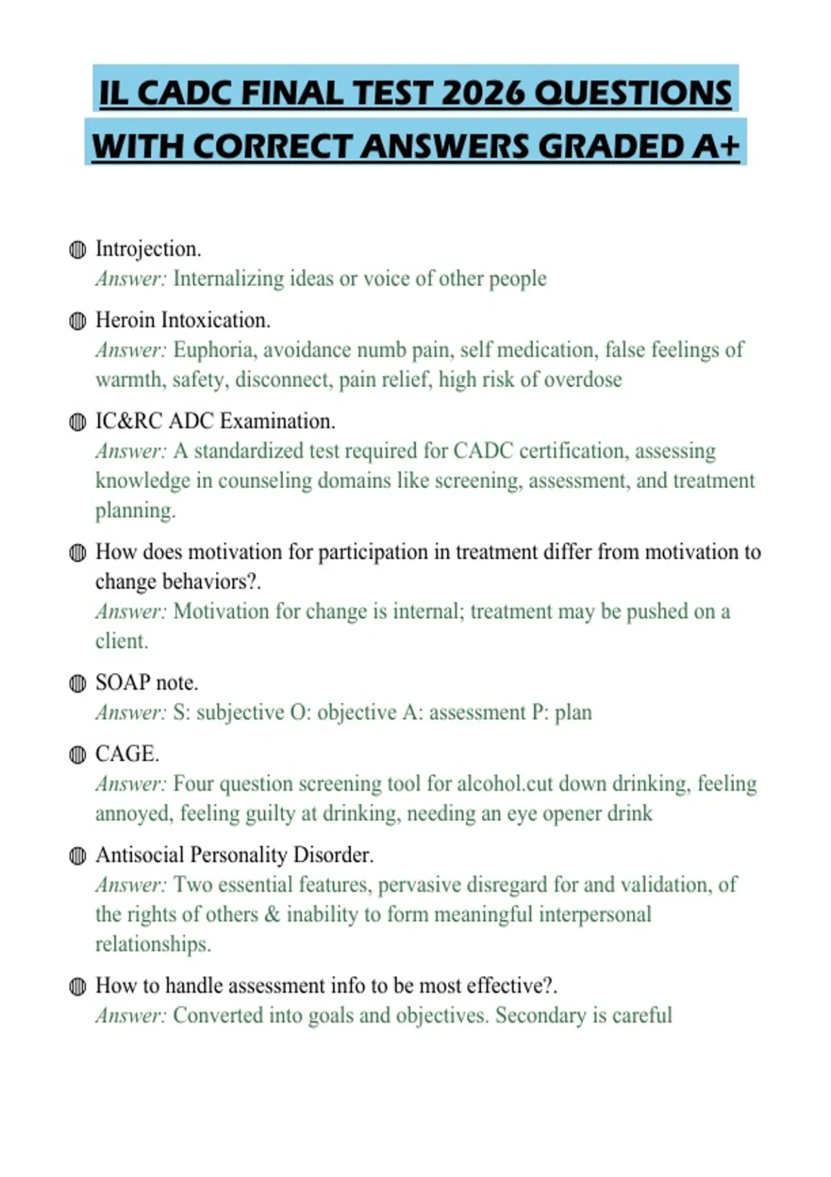 IL CADC FINAL TEST 2026 QUESTIONS WITH CORRECT ANSWERS GRADED A+ - IL ...
