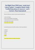 Eat Right Prep CDR Exam &vert; 2026&sol;2027  Latest Update &vert; Complete Study Guide &vert;  Verified Questions & Answers &vert; 100&percnt;  Correct &vert; Pass Guaranteed