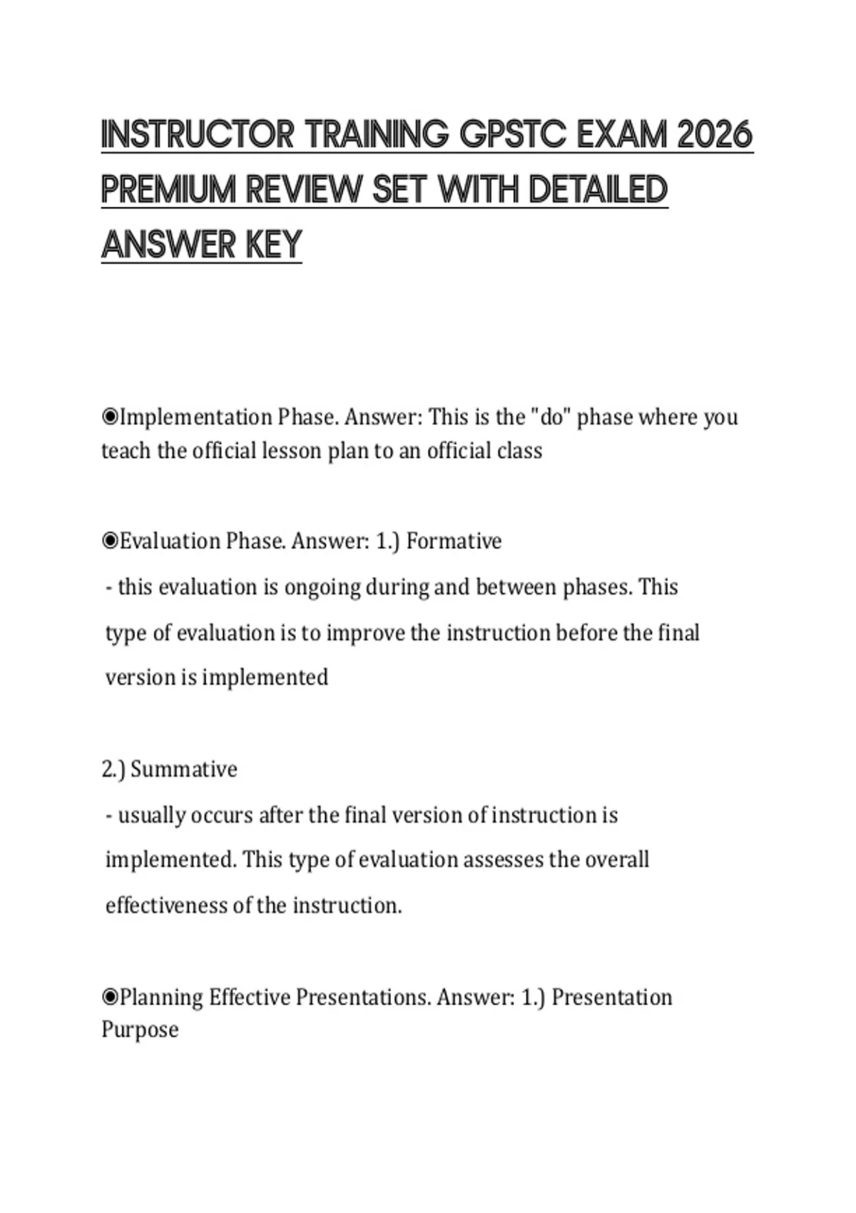 INSTRUCTOR TRAINING GPSTC EXAM 2026 PREMIUM REVIEW SET WITH DETAILED ...