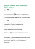 Chemistry Unit 1 Test Review questions and  answers Graded A&plus; 