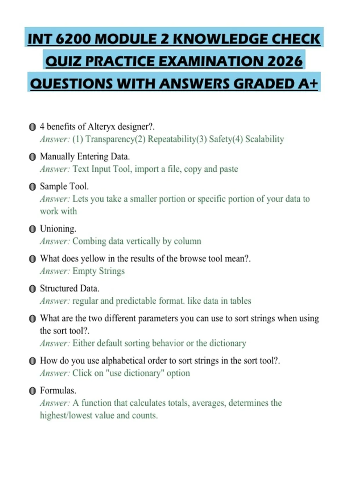 INT 6200 MODULE 2 KNOWLEDGE CHECK QUIZ PRACTICE EXAMINATION 2026 ...