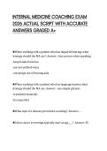 INTERNAL MEDICINE COACHING EXAM 2026 ACTUAL SCRIPT WITH ACCURATE ANSWERS GRADED A&plus;