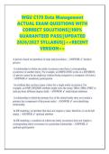 WGU C170 Data Management  ACTUAL EXAM QUESTIONS WITH  CORRECT SOLUTIONS&vert;&vert;100&percnt;  GUARANTEED PASS&vert;&vert;UPDATED  2026&sol;2027 SYLLABUS&vert;&vert;<<RECENT  VERSION>>     