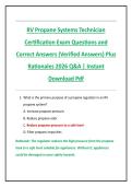 RV Propane Systems Technician  Certification Exam Questions and  Correct Answers &lpar;Verified Answers&rpar; Plus  Rationales 2026 Q&A &vert; Instant  Download Pdf