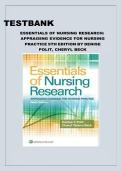 Test Bank for Essentials of Nursing Research 9th Edition by Polit & Beck&colon; Complete Practice Questions & Answers for Appraising Evidence for Nursing Practice