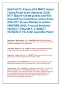 SANS MGT514 Exam 2026  MOST Recent  Tested&comma;Actual Exam Questions &lpar;2026&rpar;  WITH Recent Newest Verified And Well  Analyzed Exam Questions  &lpar;Actual Exam  2026-2027&rpar; Correct Detailed & Verified  ANSWERS &lpar;100&percnt; Accurate Solutions&rpar;  ALREADY GRADED A&plus;&vert;&vert; NEWEST  VE
