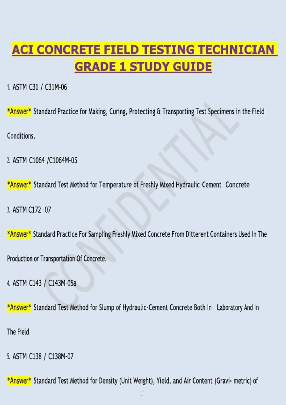 ACI Concrete Field Testing Grade 1 Study Guide (2025/2026) | ASTM C31 ...