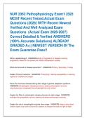NUR 2063 Pathophysiology Exam1 2026   MOST Recent Tested&comma;Actual Exam  Questions &lpar;2026&rpar; WITH Recent Newest  Verified And Well Analyzed Exam  Questions  &lpar;Actual Exam 2026-2027&rpar;  Correct Detailed & Verified ANSWERS  &lpar;100&percnt; Accurate Solutions&rpar; ALREADY  GRADED 