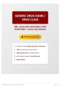 Generic Drug Name   Drug Class 100&plus; &lpar;Latest 2025-2026 Edition&rpar; 100&percnt; Verified Q&A &plus; Answer Key Solutions