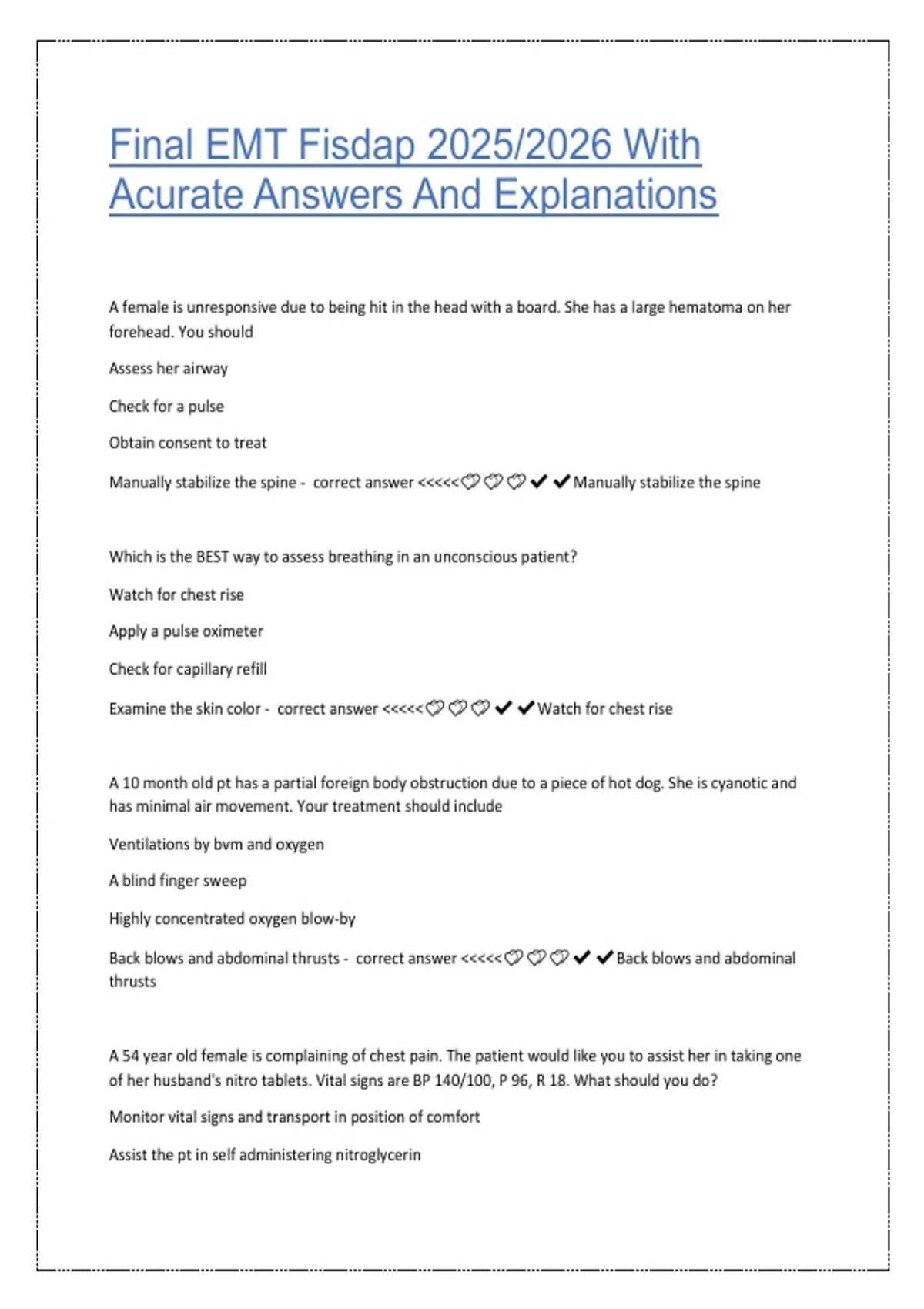 EMT FISDAP Final Exam 2025/2026: Accurate Answers and Detailed ...
