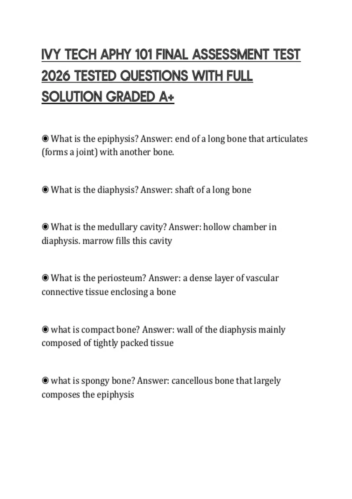 IVY TECH APHY 101 FINAL ASSESSMENT TEST 2026 TESTED QUESTIONS WITH FULL ...