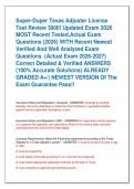 Super-Duper Texas Adjuster License  Test Review 3000&excl; Updated Exam 2026   MOST Recent Tested&comma;Actual Exam  Questions &lpar;2026&rpar; WITH Recent Newest  Verified And Well Analyzed Exam  Questions  &lpar;Actual Exam 2026-2027&rpar;  Correct Detailed & Verified ANSWERS  &lpar;100&percnt; 