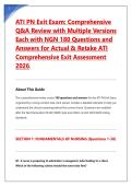 ATI PN Exit Exam&colon; Comprehensive  Q&A Review with Multiple Versions  Each with NGN 180 Questions and  Answers for Actual & Retake ATI  Comprehensive Exit Assessment  2026&period;