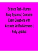 Science Test &ndash; Human Body Systems 2026 Update &ndash; Complete Exam Questions with Verified Answers