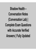 Shadow Health &ndash; Conversation Notes &lpar;Conversation Lab&rpar; 2026 Update &ndash; Complete Questions with Verified Answers