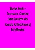 Shadow Health &ndash; Depression 2026 Update &ndash; Complete Exam Questions with Verified Answers