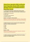 Clinical Nurse Specialist &lpar;CNS&rpar; Certification  Exam Preparation Newest With Complete  Questions And Correct Detailed Answers&vert;  Brand New Version 