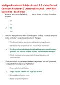 Michigan Residential Builders Exam 1 & 2 &ndash; Most Tested  Questions & Answers &vert; Latest Update 2026 &vert; 100&percnt; Pass  Guarantee &vert; Exam Prep