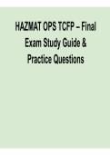 HAZMAT OPS TCFP 2026 Update &ndash; Final Exam Study Guide & Practice Questions with Verified Answers