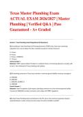 Texas Master Plumbing Exam ACTUAL EXAM 2026&sol;2027 &vert; Master Plumbing &vert; Verified Q&A &vert; Pass Guaranteed - A&plus; Graded