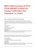 HESI Critical Care Exam ACTUAL EXAM 2026&sol;2027 &vert; Critical Care Nursing &vert; Verified Q&A &vert; Pass Guaranteed - A&plus; Graded