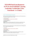 NUR 4590 Final Exam Rasmussen ACTUAL EXAM 2026&sol;2027 &vert; Nursing Leadership &vert; Verified Q&A &vert; Pass Guaranteed - A&plus; Graded