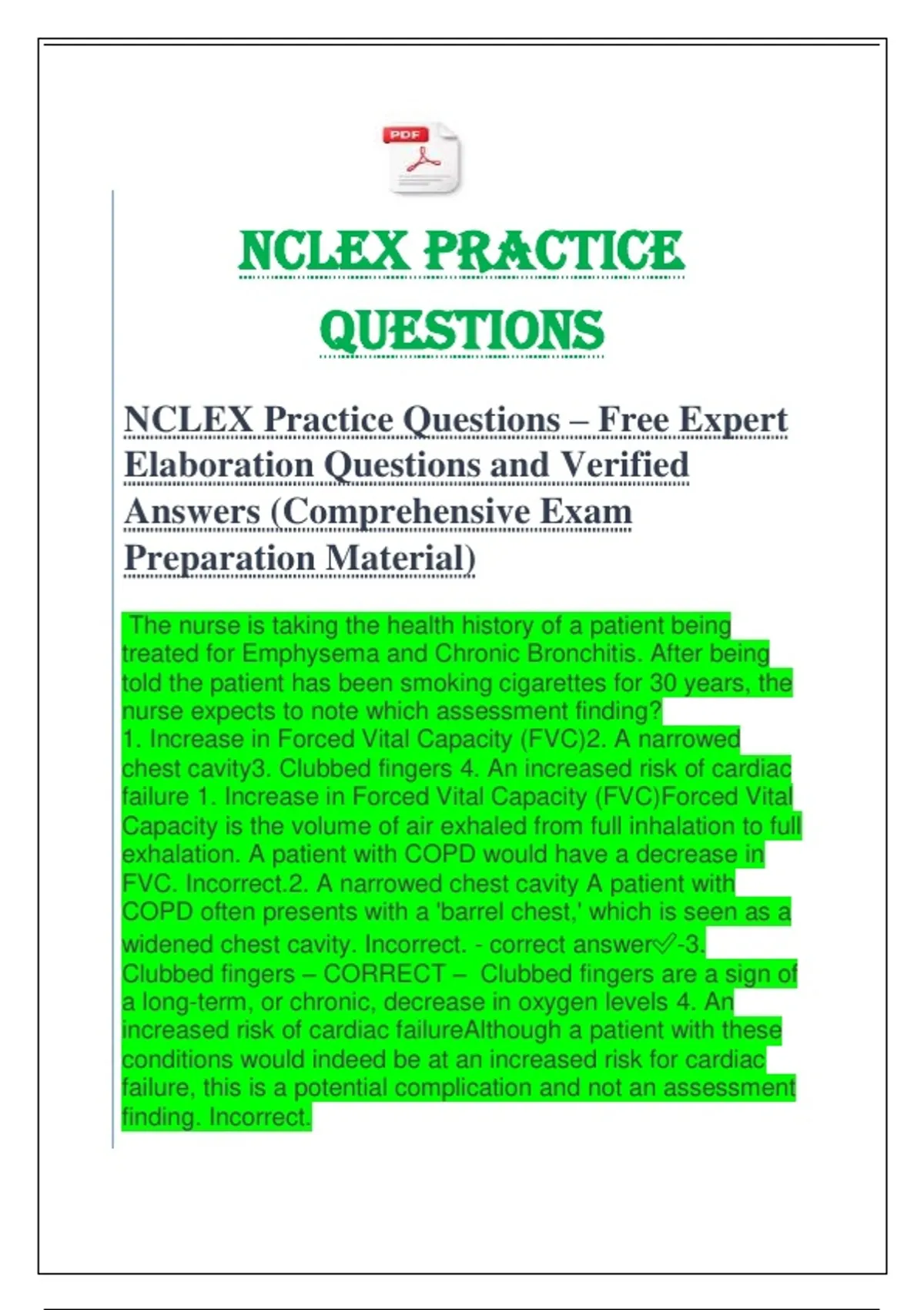 Elaborative Questions NCLEX Practice Questions – Free Expert Elaboration Questions and ...