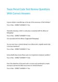 Texas Penal Code Test Review Questions With Correct Answers