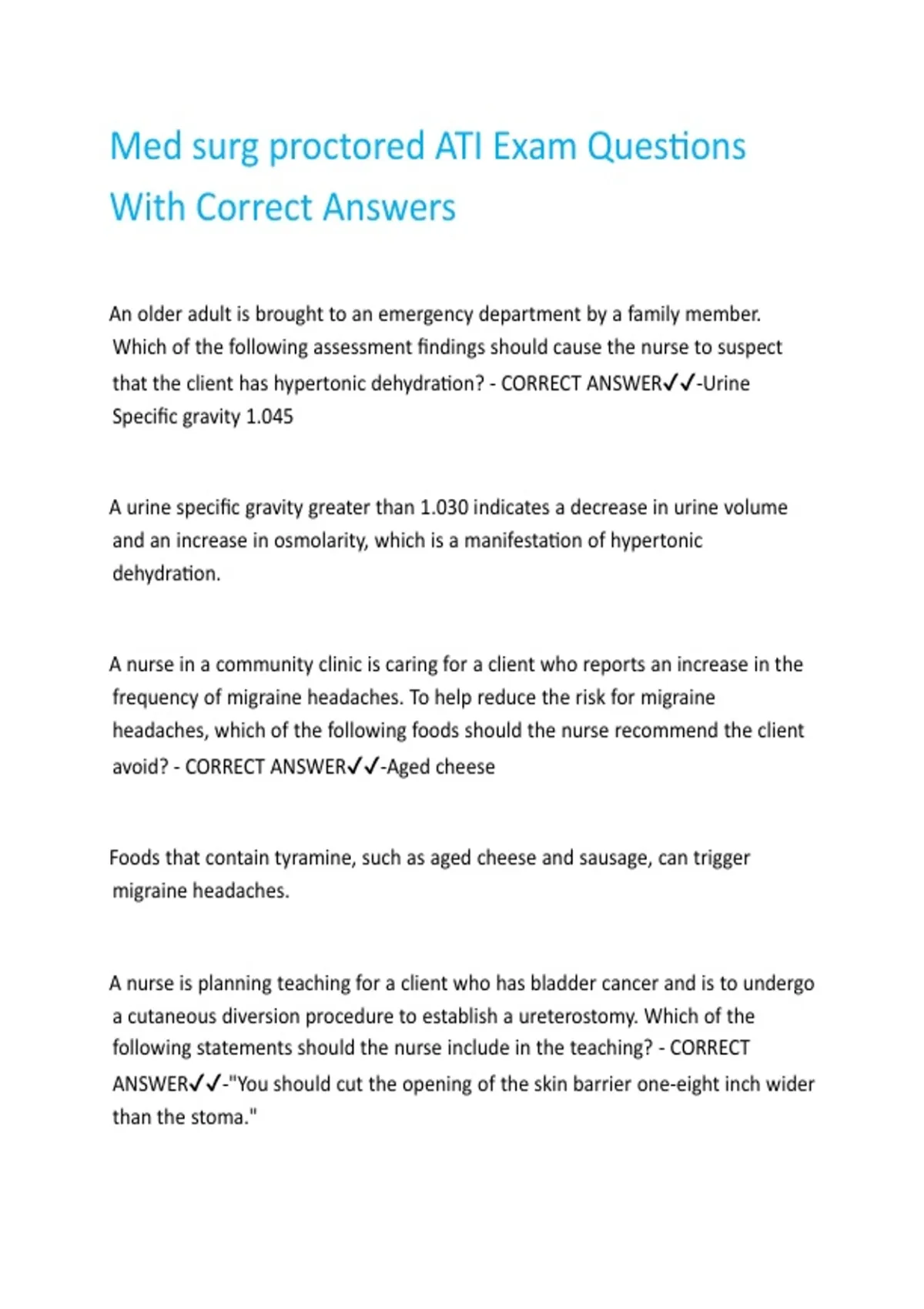 Med surg proctored ATI Exam Questions With Correct Answers - Med surg ...