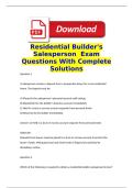 Residential Builder's Salesperson  Exam Questions With Complete Solutions
