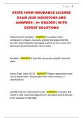STATE FARM INSURANCE LICENSE  EXAM 2026 QUESTIONS AND  ANSWERS &vert; A&plus; GRADED &vert; WITH  EXPERT SOLUTIONS