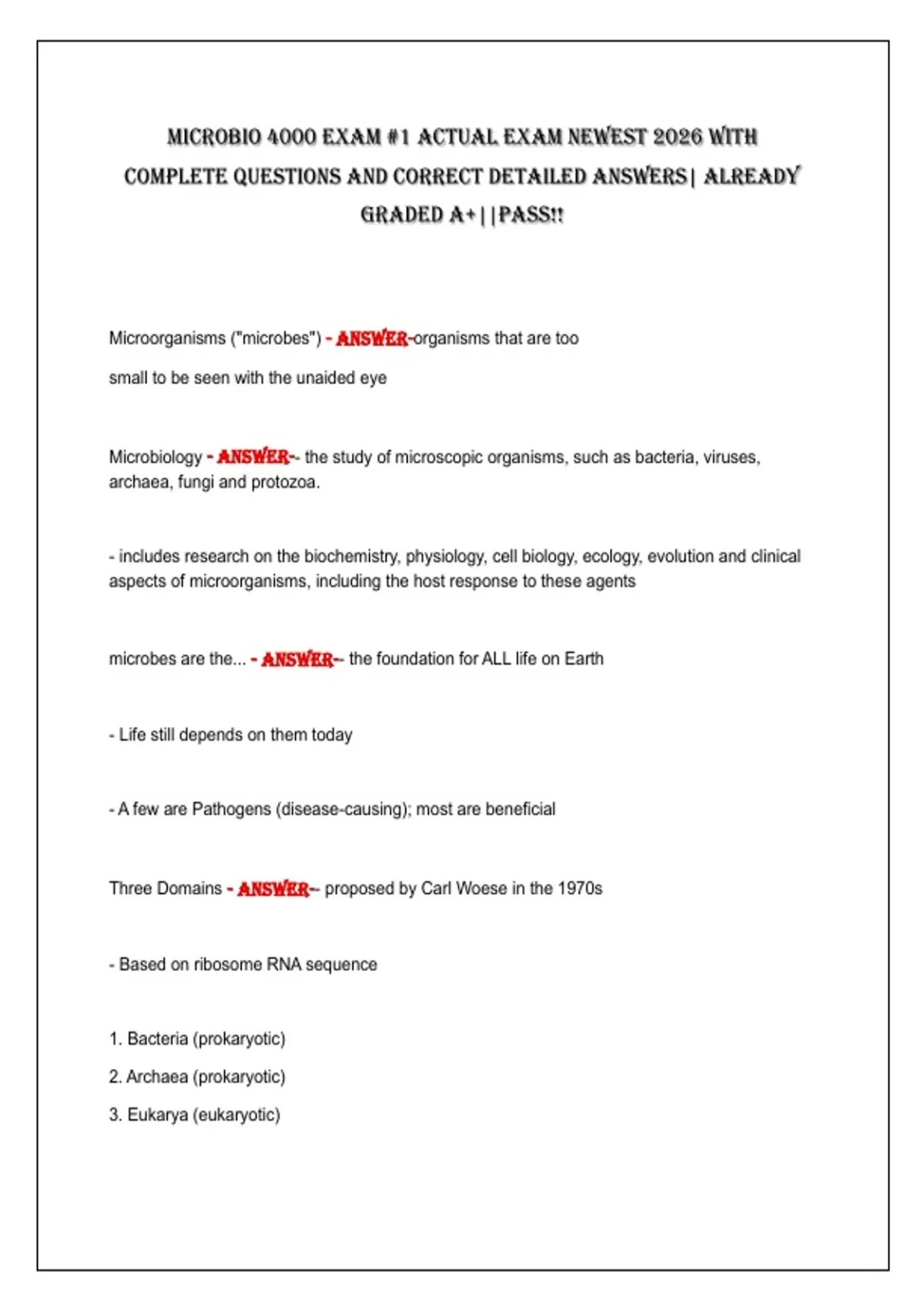 Microlio MicroBio 4000 Exam 1 Actual Exam 2026 – Complete Verified Questions ...