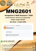MNG2601 Assignment 2 QUIZ &lpar;COMPLETE ANSWERS&rpar; Semester 1 2026 - DUE 16 April 2026